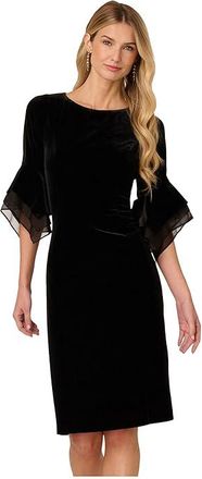 Adrianna Papell Velvet Bell Sleeve Short Dress Womens Dress Black : 8, Elastane/Polyester