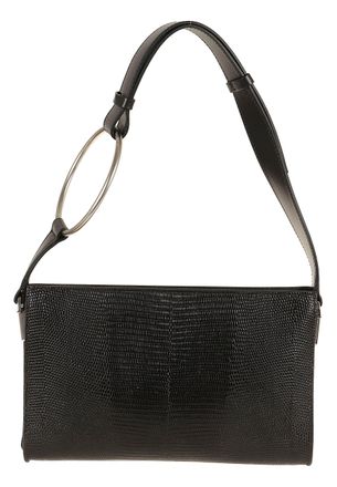 Dondup Black Lizard-Effect Leather Ring Accent Clutch