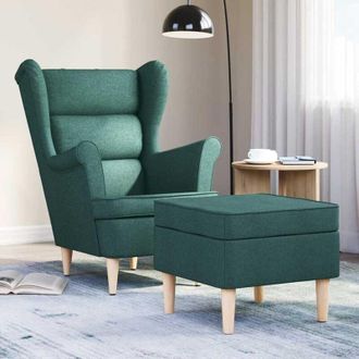 vidaXL Poltrona con Poggiapiedi Verde Scuro in Tessuto - Vidaxl