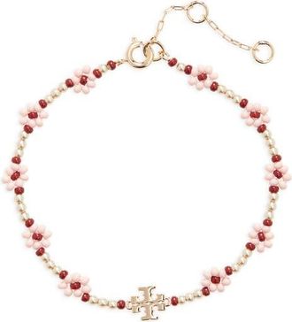 Tory Burch Curiosity Faux Pearl Flower Bracelet in Light Pink at Nordstrom