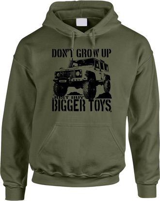 Bang Tidy Clothing 4x4 Hoodie - Buy Bigger Toys 4WD Off Road Vehicle Hoodies - 4 Wheel Drive Clothing Gift for Men - LR Series - Olive-XXL