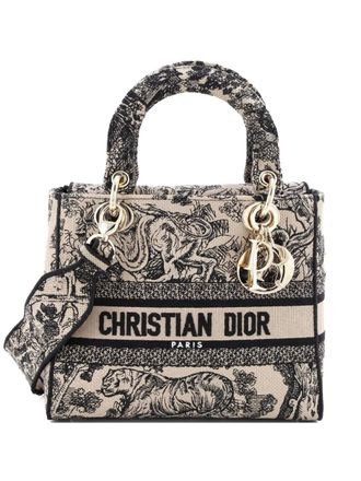 Dior Lady D-Lite Bag Embroidered Canvas Medium satchel - Bruin