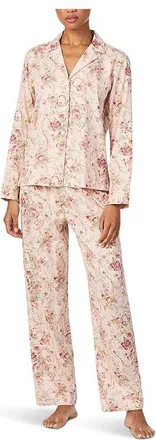 Lauren Ralph Lauren Long Sleeve Notch Collar Sateen PJ Set Womens Pajama Sets Pink Floral : XL (US 16-18), Cotton/Viscose