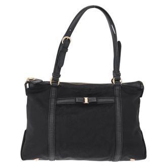 Ferragamo Vala Handbag Nylon Black Nylon Handbag (Pre-Owned)