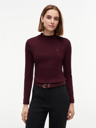 Tommy Hilfiger Womens Mockneck Stretch Knit Top - Deep Burgundy - XXS