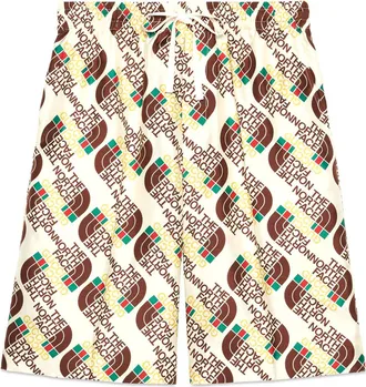 Gucci x The North Face Logo Web Print Silk Shorts Ivory Brown Green 654771-ZAGUR-9117