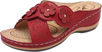 Generic Womens Orthopedic Sandals UK Sliders Summer Comfortable Slippers Flat Leather Sliders Low Wedge Open Toe Breathable Casual Floral Shoes For Outdoor In