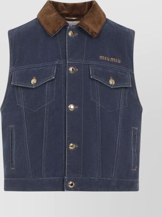 Miu Miu flap pocket denim jacket with flock collar