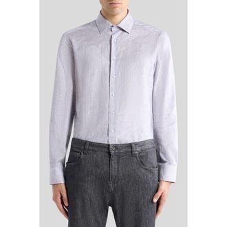 Etro Roma Regular Fit Stripe Paisley Jacquard Cotton Dress Shirt in Var. Multicolor F.do Viola at Nordstrom, Size 39 - R