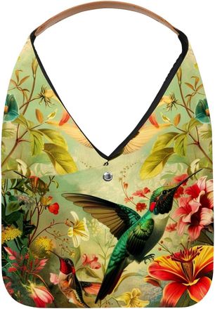 Generic Flowers Hummingbirds Vintage (4) Reusable Lightweight Grocery Bags - Foldable Into Compact Pouch, Washable & Sturdy, Multipurpose for Shopping and Tra