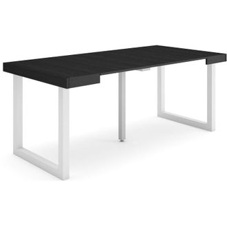 Skraut Home Mesa Consola Extensible, Mesa Comedor Plegable, 180, Para 8 Comensales, Patas Madera Maciza, Estilo Moderno, Negro - Skraut Home