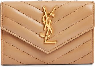 Saint Laurent Small Matelass&eacute; Leather Envelope Wallet in Natural Tan at Nordstrom