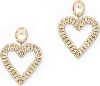 Deepa Gurnani Calluna Crystal & Beaded Heart Drop Earrings in Silver at Nordstrom