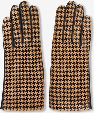 Agnelle Handschuhe aus Leder mit Hahnentrittmuster Susan