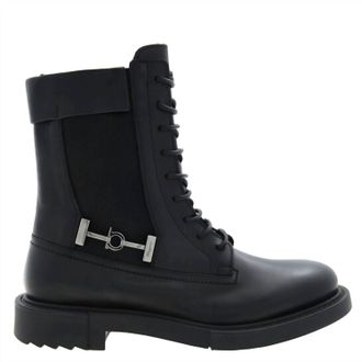 Ferragamo Mens Leather Combat Boots In Black