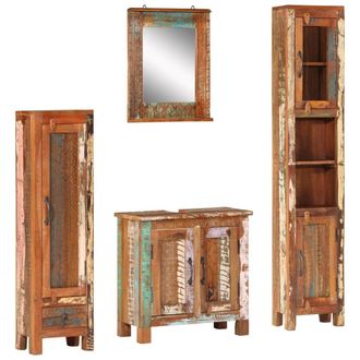 Berkfield Home 4 Piece Bathroom Furniture Set Solid Wood Reclaimed in Brown