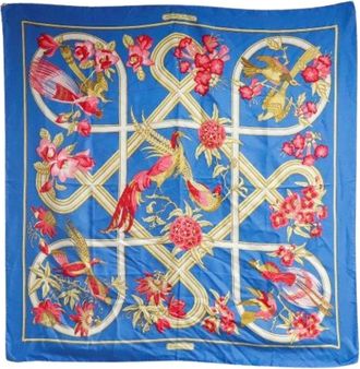 Herm&egrave;s Pre-owned Scarves, female, Blue, Size: ONE SIZE Pre-owned Silk Scarf