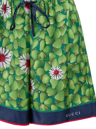 Gucci Womens Green Flower Printed Silk Shorts