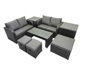 Fimous Garden Outdoor Furniture Set with 2 Side Tables 3 Stools in Dark Grey