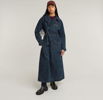 G-Star Womens G-Star RAW Long Biker Trench - Navy Cotton - Size Large