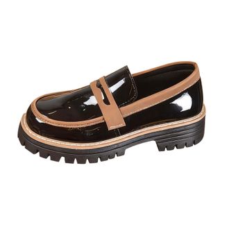 Generic Black Ladies Four Season Loafers Solid Color Round Toe Thick Heel Low Heel for Casual Style and Activities