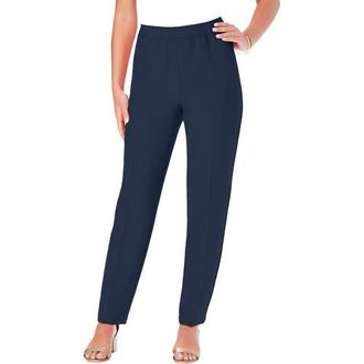 Roaman's Petite Plus Size Classic Bend Over Structured Straight Leg Pull-On Pant in Navy at Nordstrom, Size 14Short