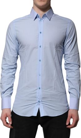 Dolce & Gabbana Blue Cotton GOLD Long Sleeves Men Dress Mens Shirt