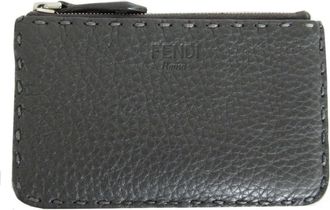Fendi Selleria Gray Leather Coin Purse/Coin Case (Pre-Owned)
