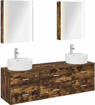 vidaXL Juego De Muebles De Ba&ntilde;o 5 Uds. Roble Ahumado Vidaxl