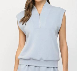 Fate Sleeveless Zip-Up Top In Dusty Blue