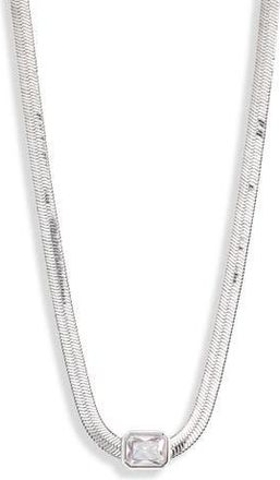 Nordstrom Cubic Zirconia Station Snake Chain Necklace in Clear- Silver at Nordstrom Rack