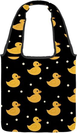 Generic Cartoon Little Ducks Reversible Canvas Shoulder Tote - Double-Sided Print, 12oz Cotton, 27cm Drop, Fold-Flat Bag for Travel, Shopping, Street Outings