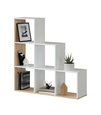 F.R.S. Frs - Estanteria Baja Cantora En Blanco Artik Y Roble Canadian, 110cm(alto) 108cm(ancho) 28cm(fondo)