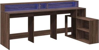 vidaXL Desk with LED Lights Brown Oak 200x104x91 cm Engineered Wood vidaXL