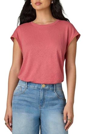 Wit & Wisdom Crochet Cap Sleeve Tee in Coral Glow at Nordstrom, Size X-Large