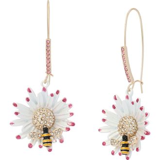 Betsey Johnson Flower & Bee Statement Earrings in White at Nordstrom