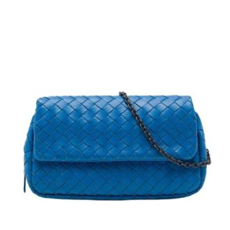 Bottega Veneta Pre-owned Geweven Leren Crossbody Tas - Dames - Pre-owned - Blauw - Maat: ONE Size Leer