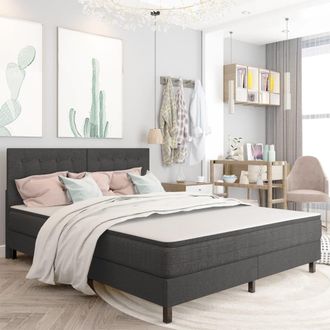 vidaXL Cabecero Copetudo De Tela Gris Oscuro 180x200 Cm Vidaxl