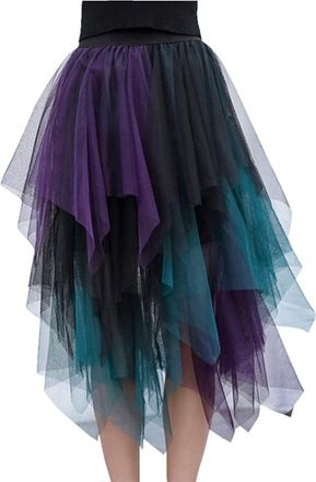 Gladiolus Womens Tulle Skirt Chic Irregular Tutu Skirt Midi Pleated Skirt One Size Blue