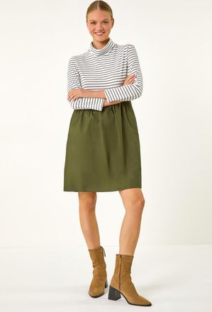 Roman Stripe Print High Neck Smock Dress