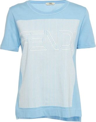 Fendi T-shirt a righe con logo - Blu