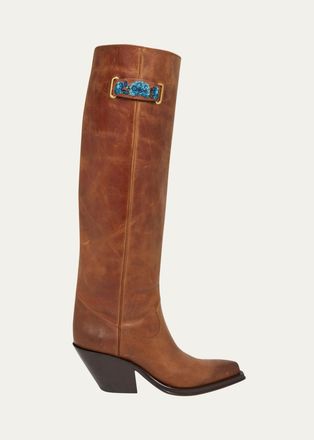 Chlo&eacute; 70mm Azelan Leather Knee-High Boots