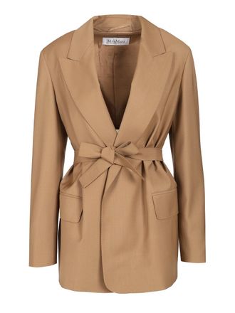 Max Mara Wool Canvas Blazer With Belt Giacche Marrone-Donna