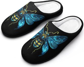Generic Bee with Butterfly Wings Mens Slippers Memory Foam Winter Warm Sandals Slip On House Shoes Size 7-14