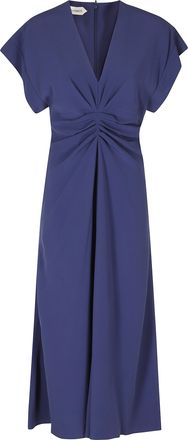 Alberta Ferretti Blue Enver Satin V-Neck Draped Viscose Dress