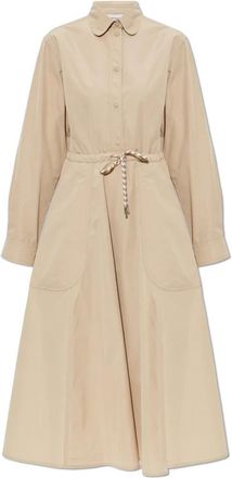 Moncler Jurk met trekkoord in de taille - Dames - Shirt Kleedjes - Beige - 2XS - Katoen - Kleedjes