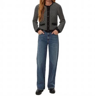 Michael Stars Kaden Crewneck Cardigan In Black/ivory