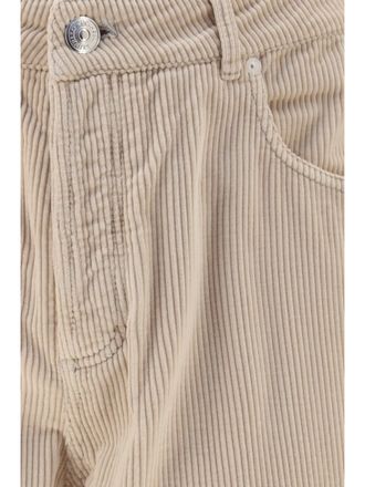 Brunello Cucinelli Mens Corduroy Pants Sand-Pearl Cotton Trousers Sand/pearl