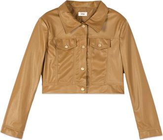 Oltre Cropped jack in gecoat stof - Dames - Zomerjassen - Bruin - 4XL - Polyester - Jassen