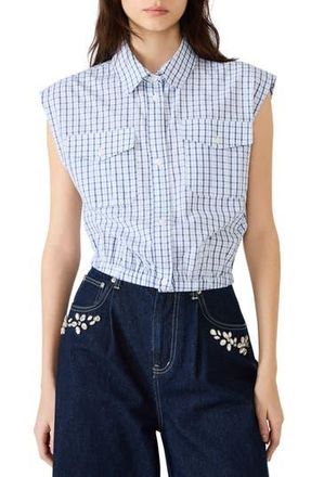 Steve Madden Scout Plaid Button-Up Shirt with Removable Tie in Navy Plaid at Nordstrom Rack, Size X-Small